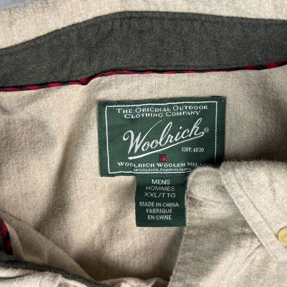 Woolrich Mens XXL Tan Khaki Flannel Button Down Shirt Long Sleeve Outdoor Rugged - Picture 3 of 5